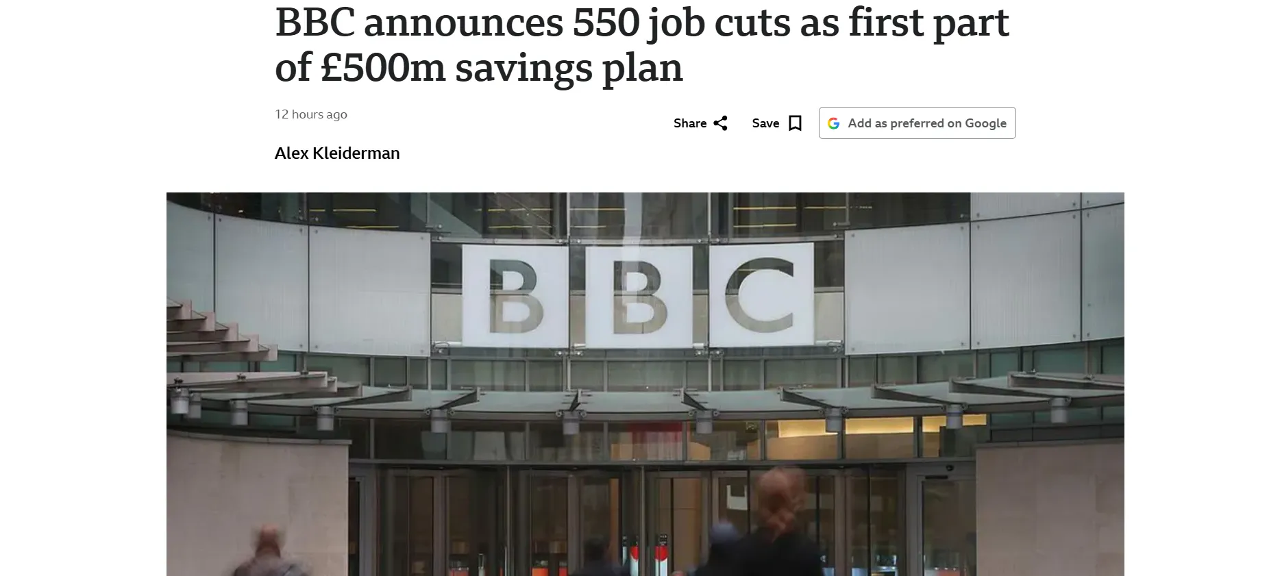 The BBC will cut 550 jobs