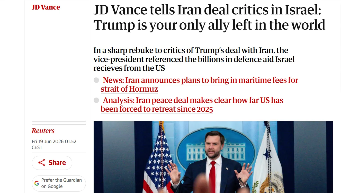 Венс назвал Трампа единственным влиятельным союзником Израиля в мире — The Guardian