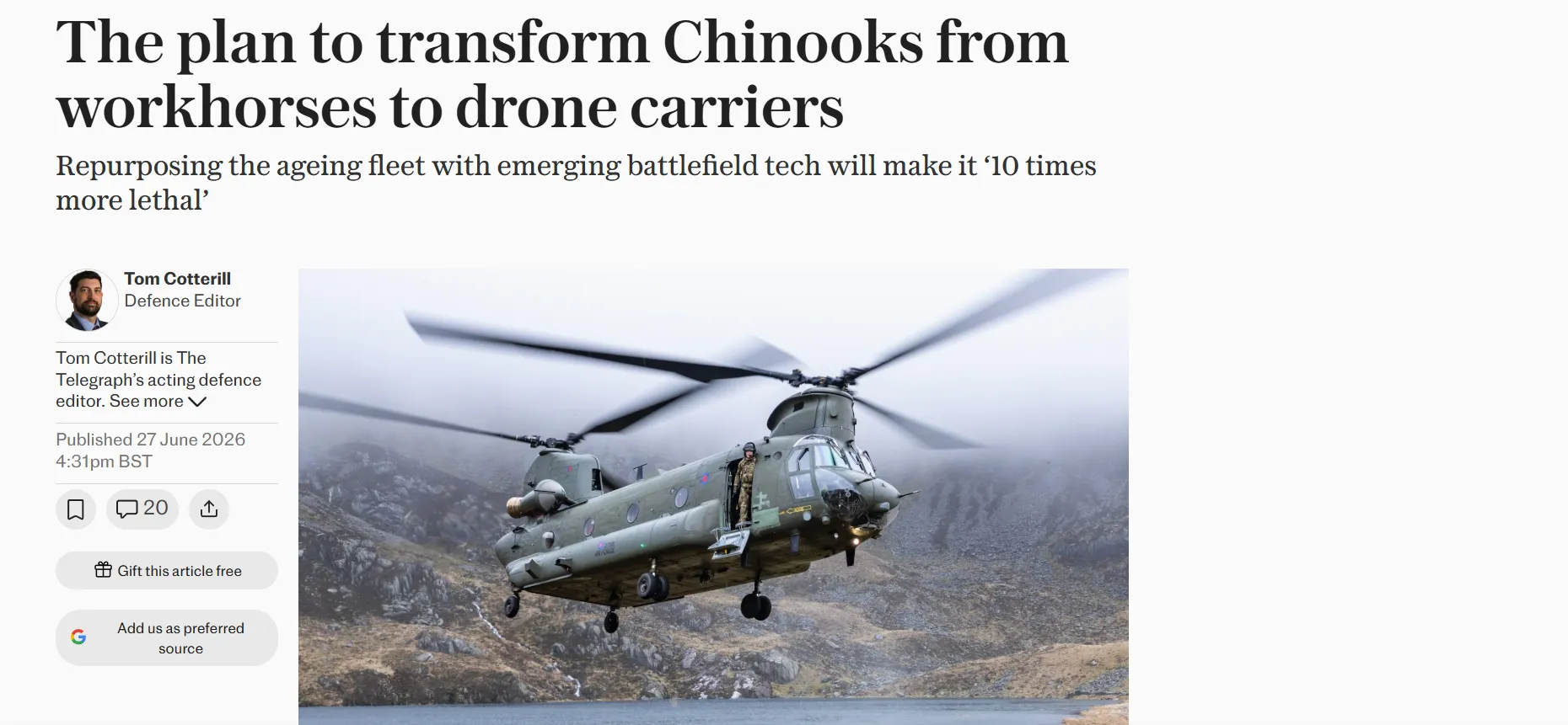 Британські гелікоптери Chinook навчать скидати дрони на ворога — The Telegraph