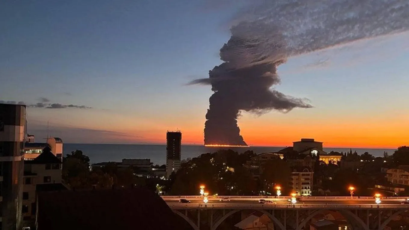 An oil slick was discovered off the Russian coast near Sochi following a fire on a tanker