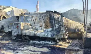 A Russian attack destroyed a warehouse containing hundreds of metric tons of medical supplies