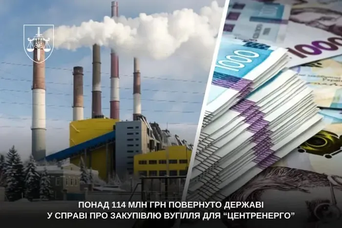 Державі повернули понад 114 млн грн у справі про закупівлю вугілля для «Центренерго»