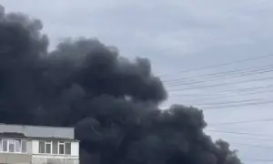 An enemy strike damaged a business center in the Obolon district
