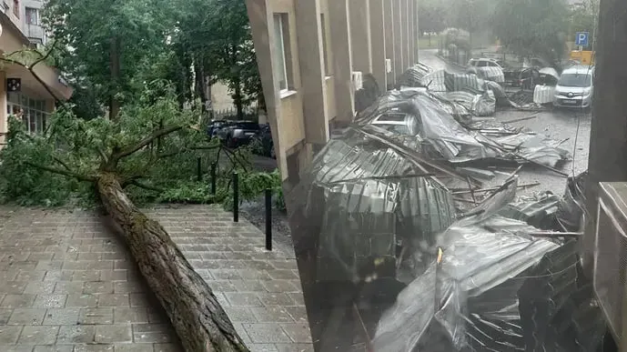 После рекордной жары на Львов обрушился сильный ливень со шквальным ветром