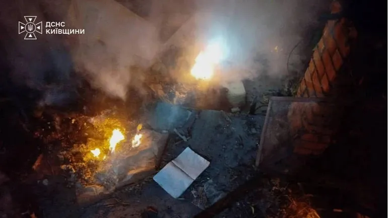 A Russian attack damaged ATB warehouses in the Kyiv region, causing fires to break out