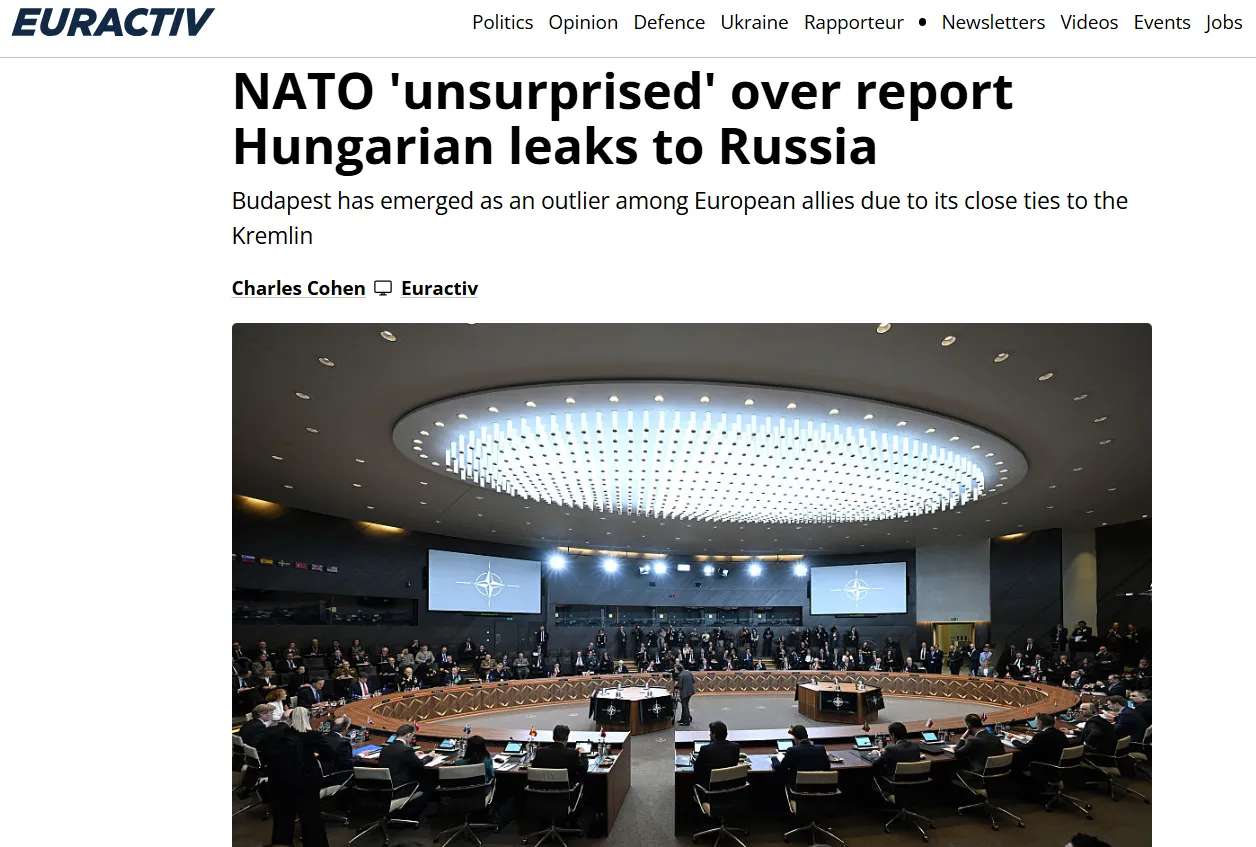 У НАТО не здивовані можливим витоком даних з Угорщини до РФ — Euractiv
