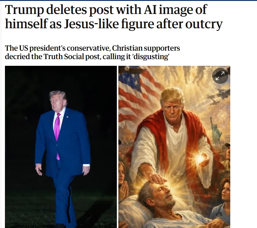 Трамп видалив скандальне AI-зображення, де його порівняли з Ісусом — The Guardian