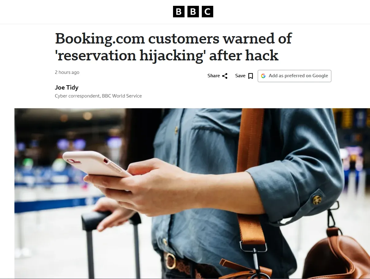 Booking com предупредил пользователей о возможной утечке персональных данных