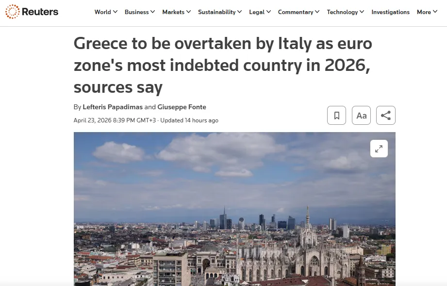 Италия станет страной с самым большим долгом в еврозоне — Reuters