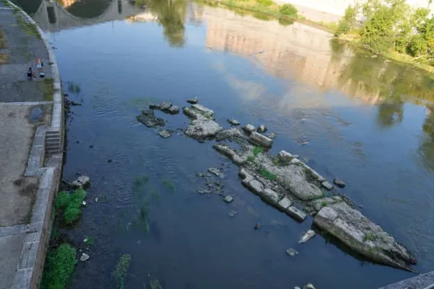 In Rome, Nero's Bridge has become visible as the Tiber River has receded