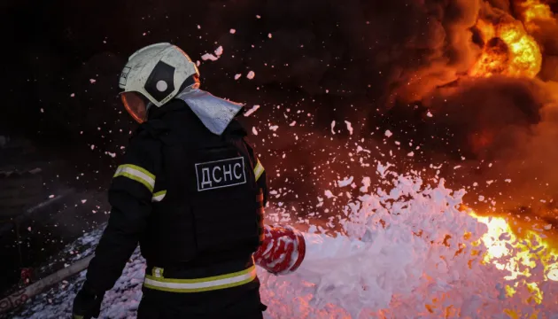 In Kyiv, drone debris fell near a business center; a car is on fire