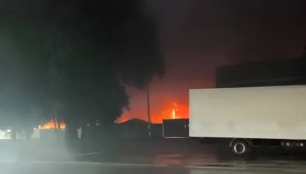 A factory caught fire in Brovary following a Russian drone attack