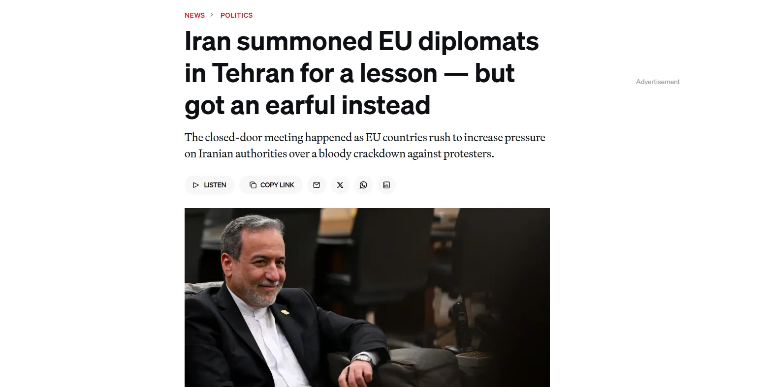 ЄС попередив Іран про посилення тиску через репресії в країні — Politico
