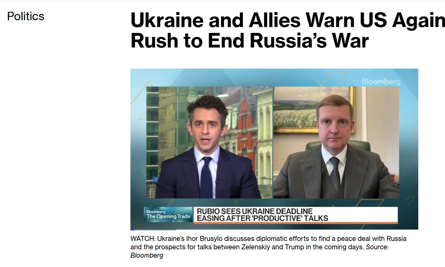 Bloomberg: США скоротили мирний план, щоб пришвидшити припинення вогню