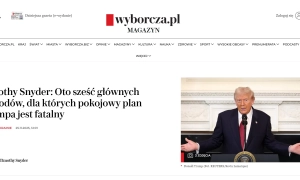 Timothy Snyder wskazał sześć powodów, dla których plan Donalda Trumpa jest niebezpieczny dla Ukrainy