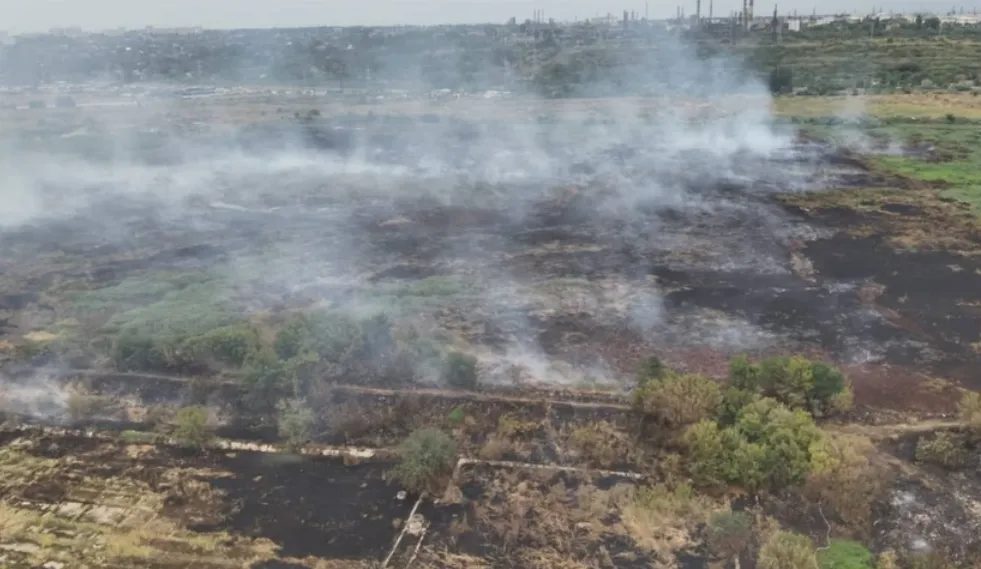 Near Odesa, 8 hectares of reeds and dry vegetation have been smoldering for the third day in a row