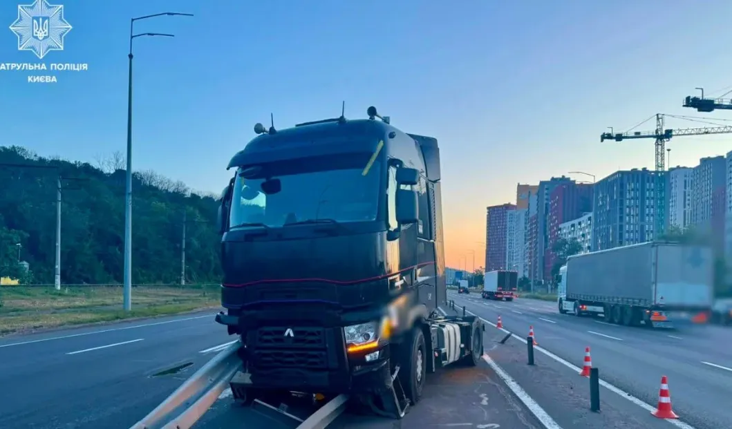 Headline: Drunk Truck Driver Destroys 50 Meters of Guardrail in Kyiv