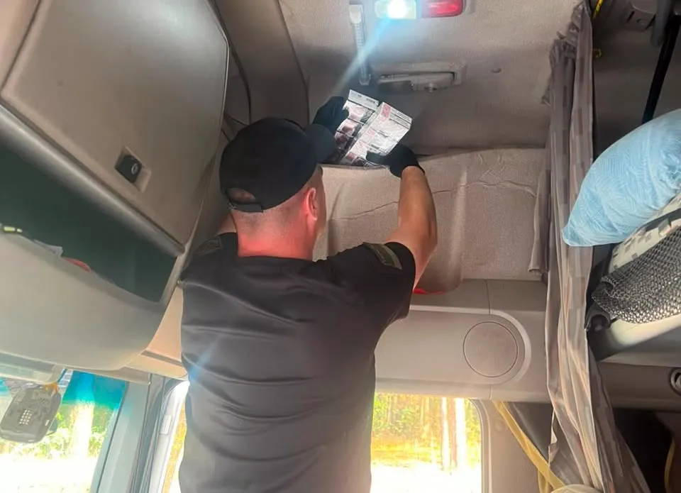 A cache of cigarettes was found in a truck in Yagodyn