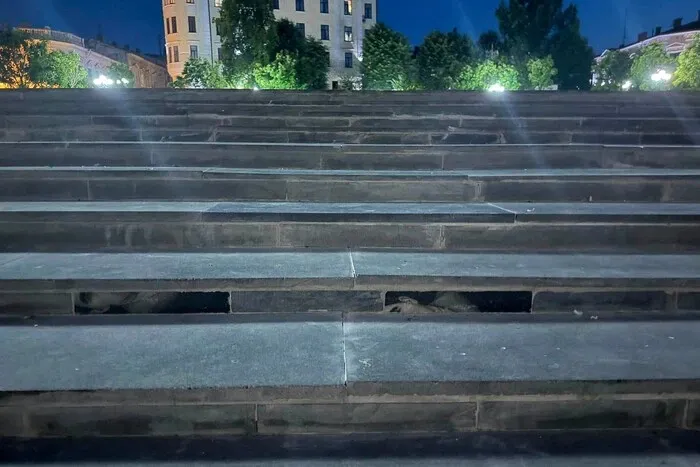 Fragments of gravestones were found on a staircase in downtown Chernivtsi