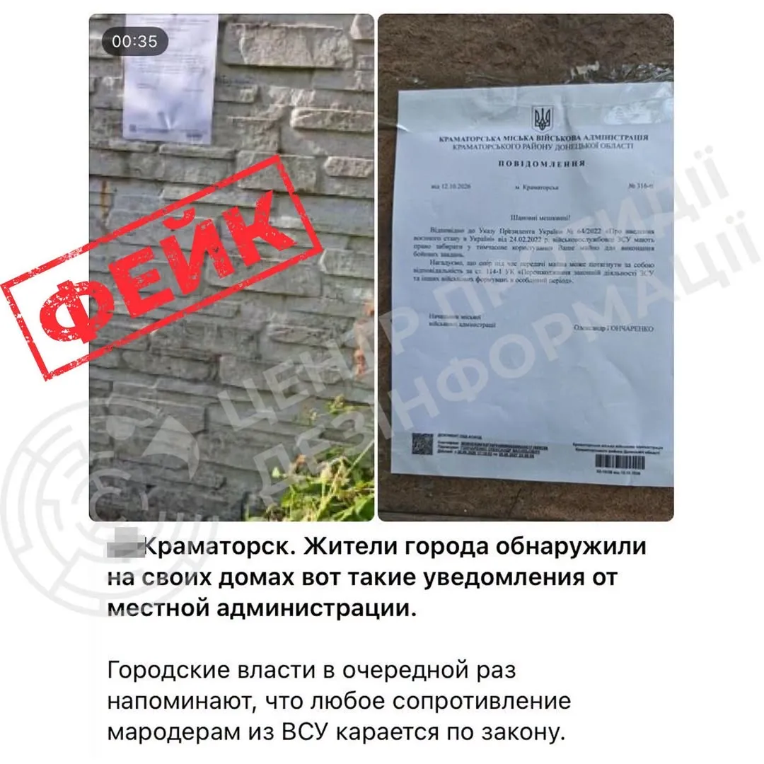 Russian propaganda is spreading a false story about property being seized for the benefit of the Ukrainian Armed Forces in Kramatorsk