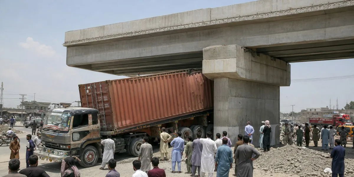 Container For Cabinet Container truck stuck under flyover pier in Pakistan’s Charsadda — Dawn ...