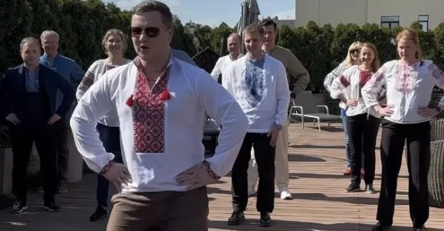 Staff at the Danish Embassy donned embroidered shirts and danced the hopak