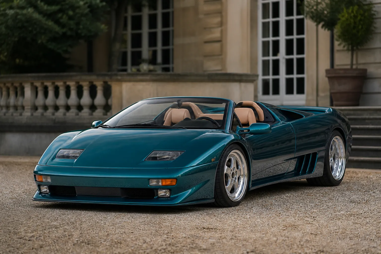 Eccentrica unveiled an open-top Lamborghini Diablo restomod with a V12 engine and a manual transmission