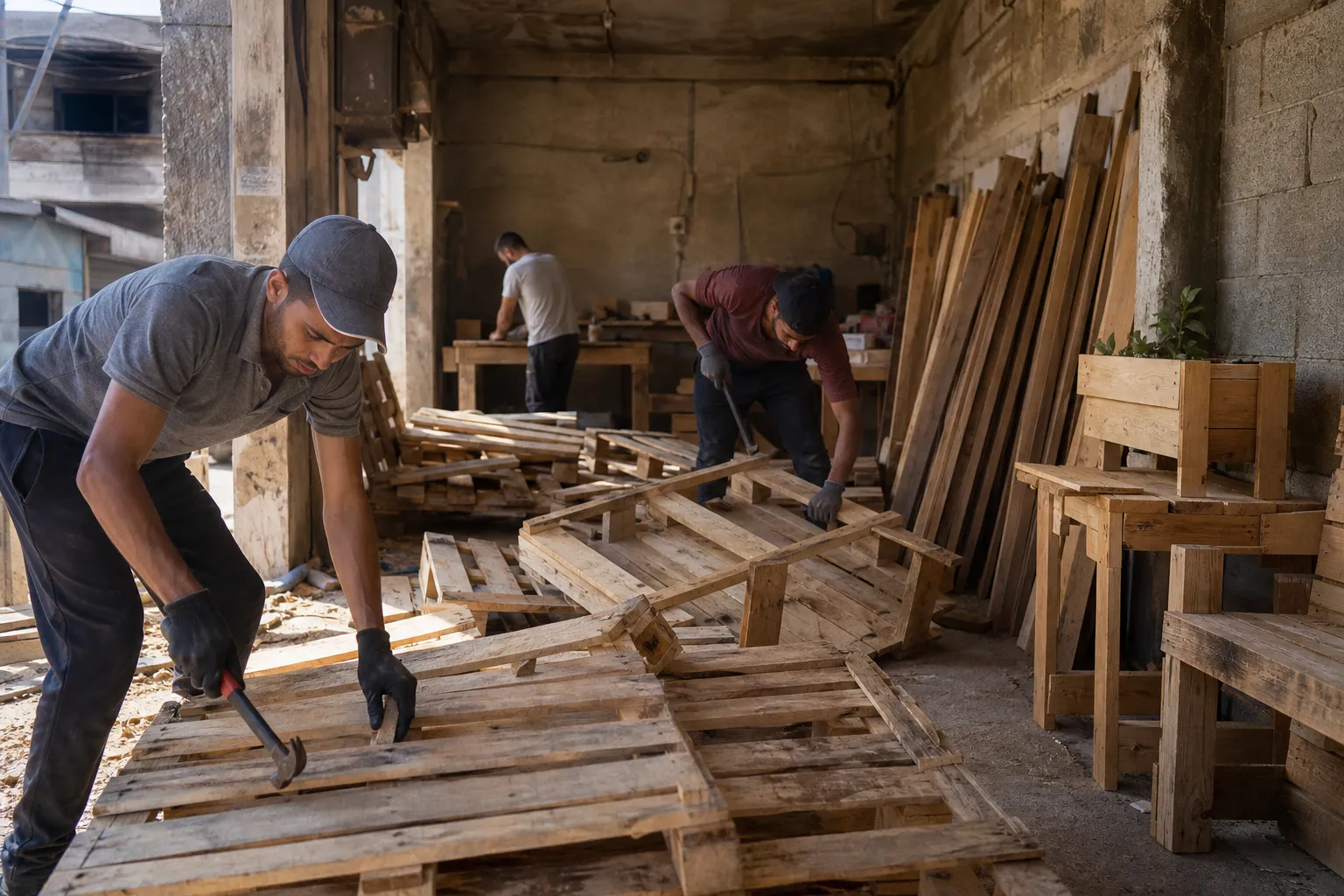 In the Gaza Strip, furniture is made from humanitarian aid pallets