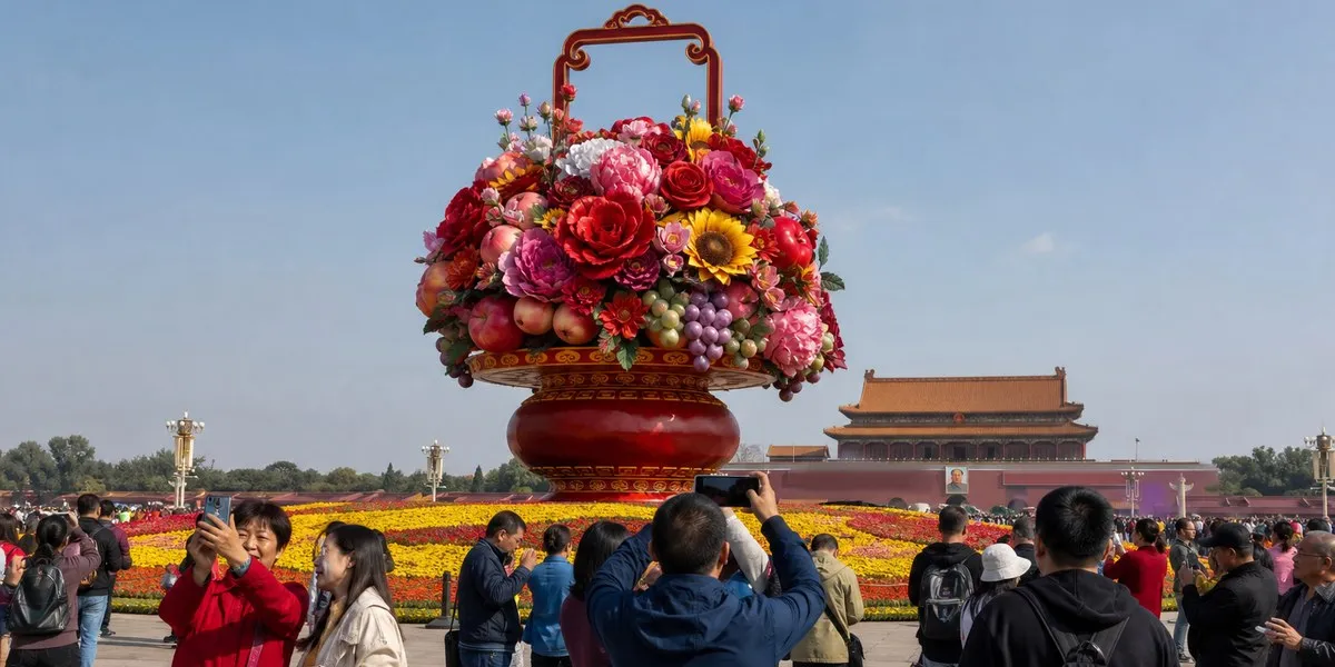 Giant flower basket unveiled in Beijing’s Tiananmen Square — ECNS
