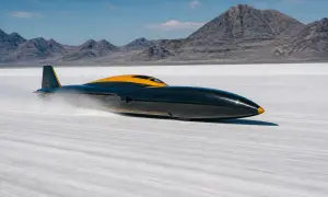 The hydrogen-powered JCB Hydromax set an SCTA class record at Bonneville