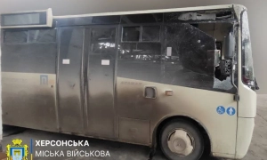 Russian drone attacks bus in Kherson