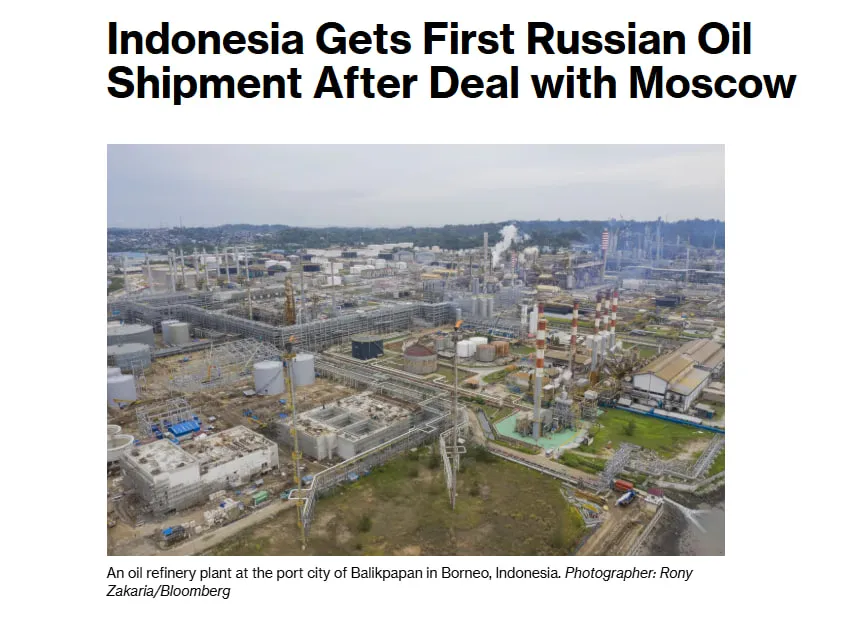 Indonezja po raz pierwszy od zawarcia porozumienia z Moskwą otrzymała dostawę rosyjskiej ropy
