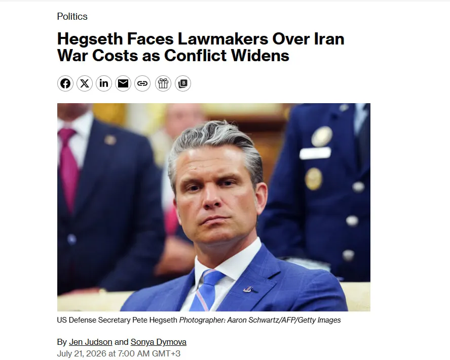 Hegset to Address Congress for the First Time in Two Months on Funding for the War with Iran — Bloomberg