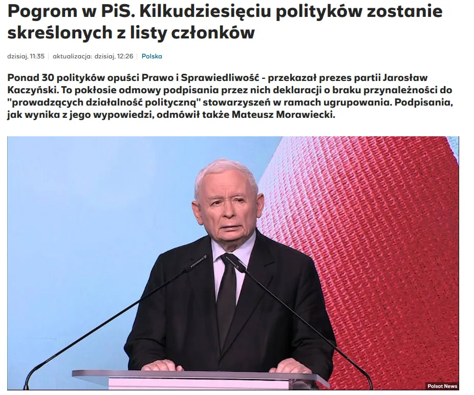 More than 30 lawmakers are set to leave Jarosław Kaczyński's party — Polsat News
