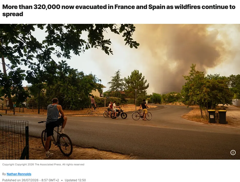 More than 300,000 people have been evacuated in France and Spain due to massive wildfires — Euronews