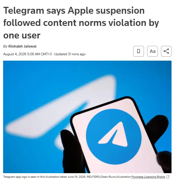 Telegram Temporarily Removed from the App Store Due to Prohibited Content — Reuters