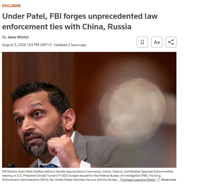 The FBI has expanded its cooperation with Russia and China in the fight against crime — Reuters