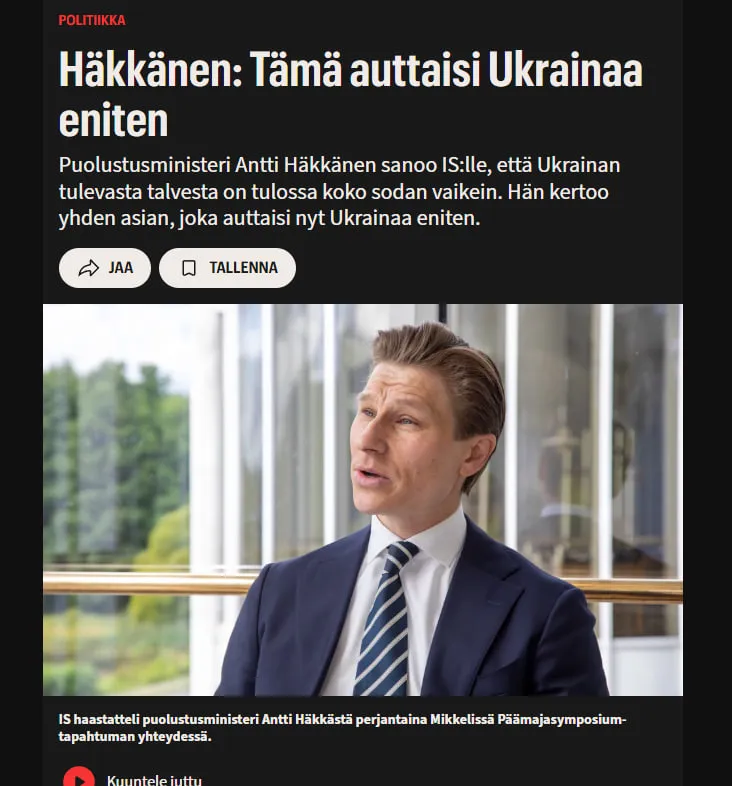 В Финляндии назвали причину, по которой Украине не передадут ракеты для Patriot — Ilta-Sanomat
