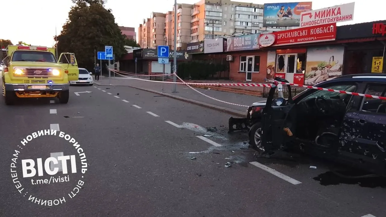 In Boryspil, a civilian car came under fire during a massive attack