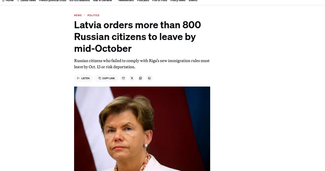 Латвія видворяє понад 800 росіян, які не захотіли вивчити мову – Politico Латвія видворяє понад 800 росіян, які не захотіли вивчити мову – Politico