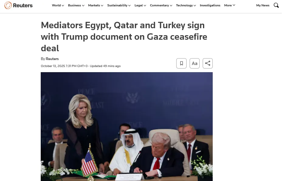 Трамп і країни-посередники підписали мирну угоду щодо Гази – Reuters