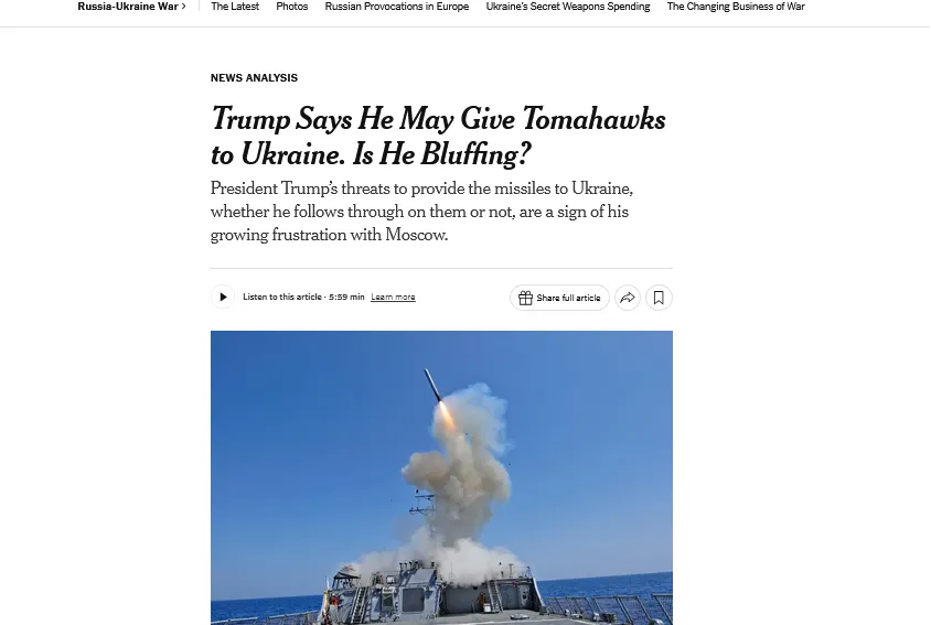 USA opracowały plan przekazania Ukrainie rakiet Tomahawk – The New York Times