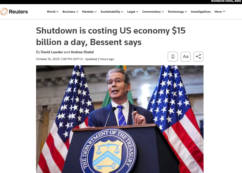 Кожен день шатдауну коштує США $15 мільярдів – Reuters Кожен день шатдауну коштує США $15 мільярдів – Reuters