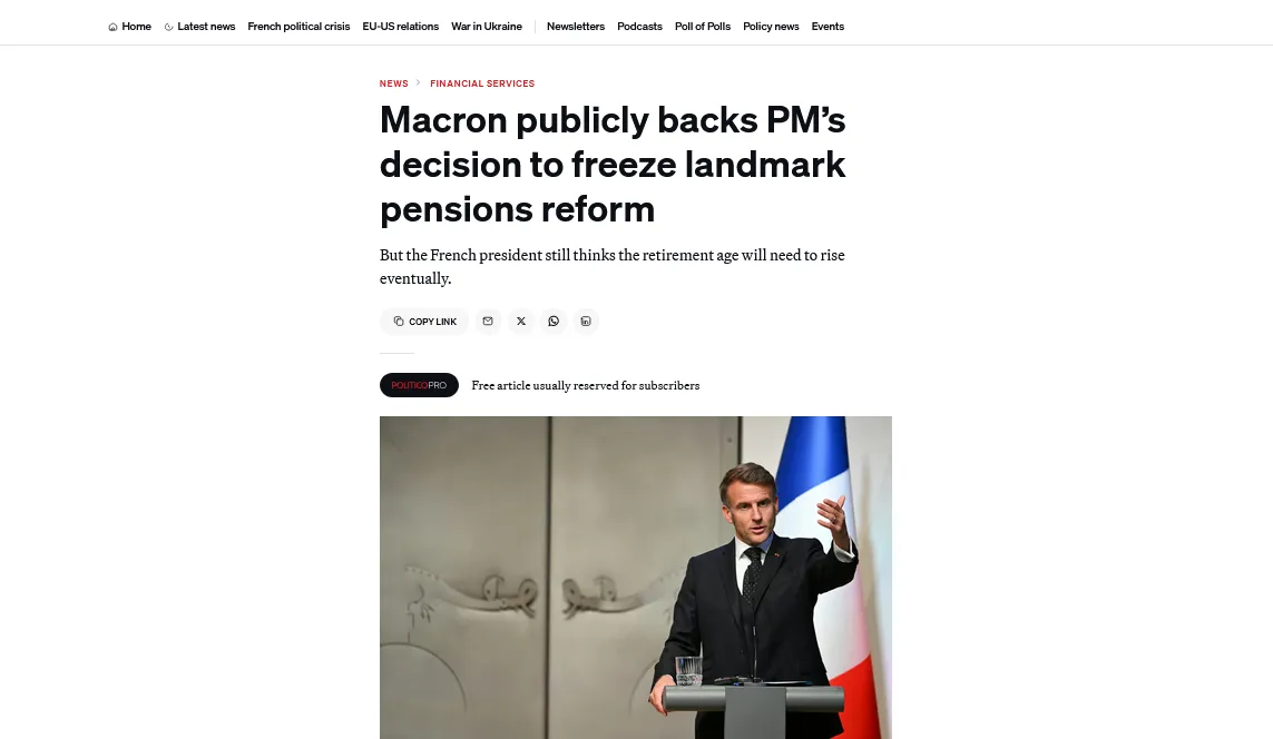 Macron poparł decyzję premiera o zamrożeniu kontrowersyjnej reformy emerytalnej – Politico