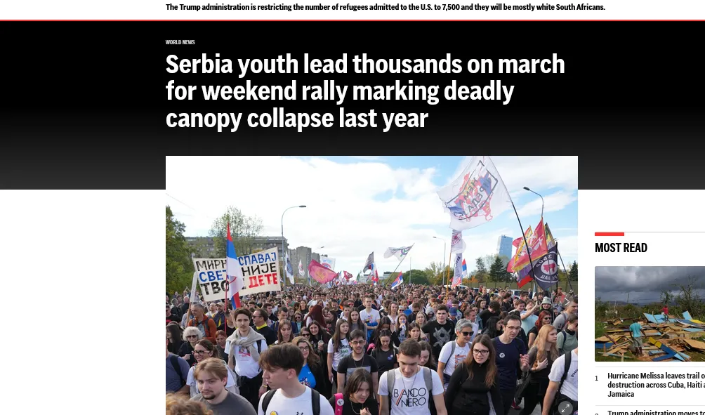 Сербська молодь вирушила в дводенний марш до річниці трагедії в Новому Саді – AP Сербська молодь вирушила в дводенний марш до річниці трагедії в Новому Саді – AP