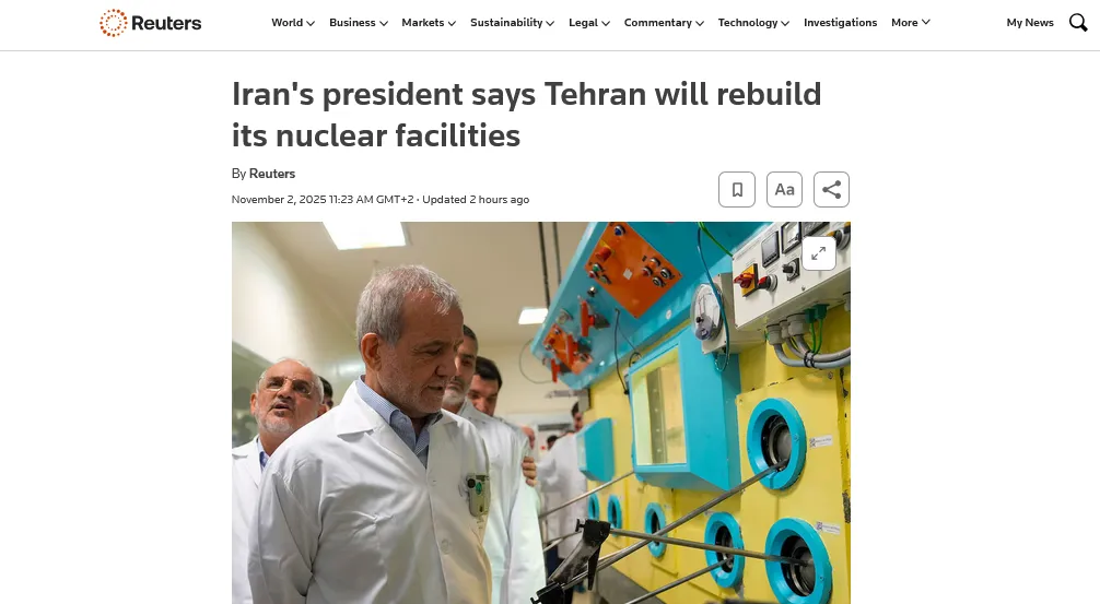 Президент заявив про відновлення ядерних об'єктів «з більшою потужністю» – Reuters Президент заявив про відновлення ядерних об'єктів «з більшою потужністю» – Reuters