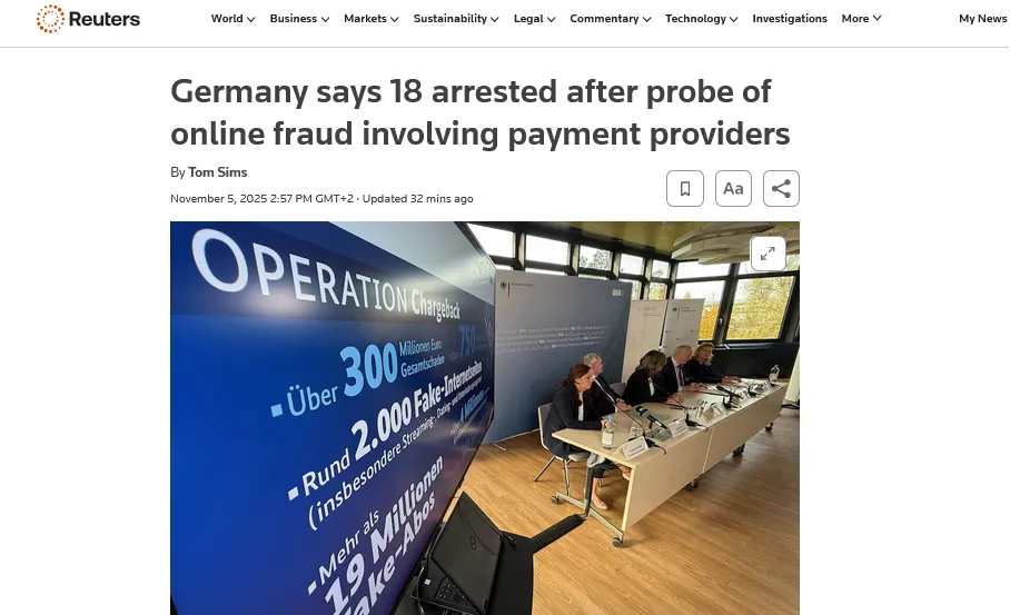 Правоохоронці провели міжнародну операцію проти онлайн-шахраїв, пов’язаних з німецькими платіжними провайдерами