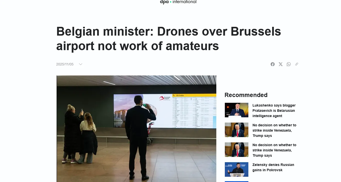 Дрони над аеропортом Брюсселя були операцією професіоналів — міністр оборони Бельгії