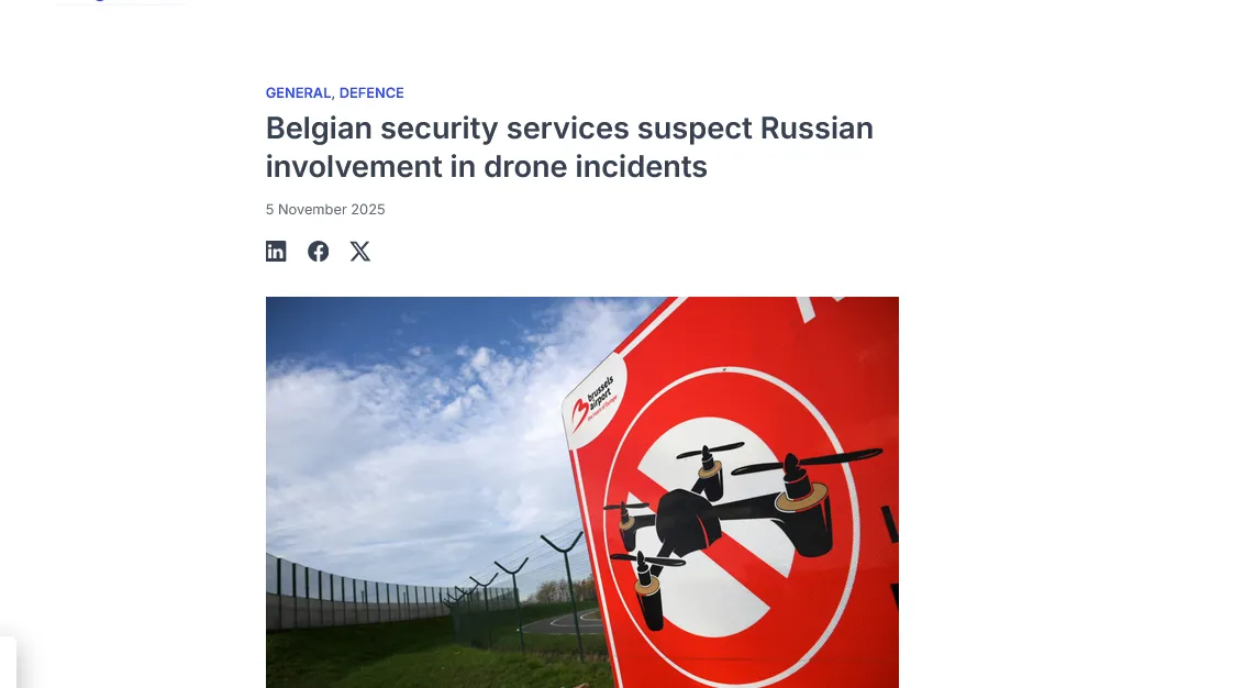 Бельгія підозрює росію у причетності до інцидентів з дронами – Belga