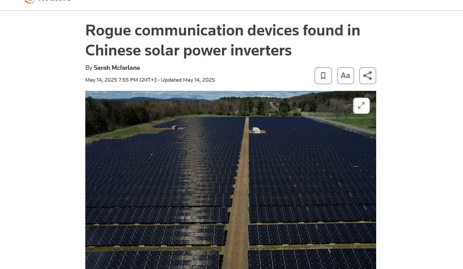 У США знайшли шпигунські пристрої всередині сонячних панелей та інверторів із Китаю – Reuters
